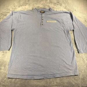 Harley-Davidson Mens XL Blue Henley Long Sleeve Shirt Made in USA Vintage Biker